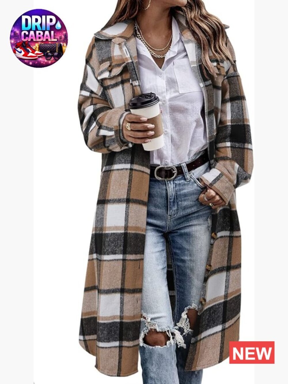 Long Plaid Shacket Jacket Corduroy Button Down Flannel Trench Coat